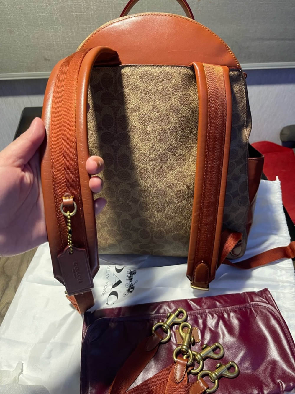 Coach Diaper bag Monogram Canvas Backpack with Brown Leather Trim - Picture 9 of 14